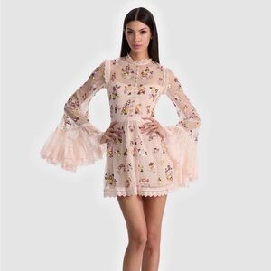 Alice + Olivia Allegra Floral Embroidered Embellished Lace Mini Dress